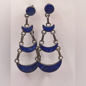 Vintage 925 Sterling Silver Lapis Lazuli Dangle Earrings 2” Statement Chandelier